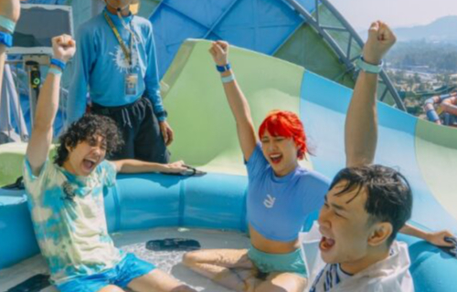 Guests on a tube getting ready to go down a slide